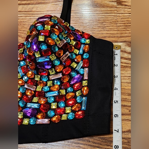 Black Rhinestone Bedazzled Bustier Corset Women's Size XL (runs small) - Picture 4 of 12